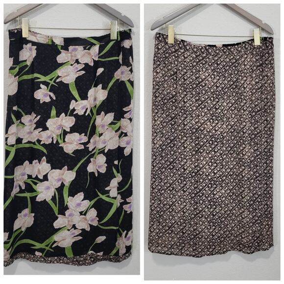Reversible Skirt Womens Size L Midi Length Floral Geometric Pull On Elastic - Picture 1 of 16